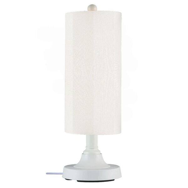 Patio Living Concepts Coronado 30 in. White Outdoor Table Lamp with Natural Linen Cylinder Shade