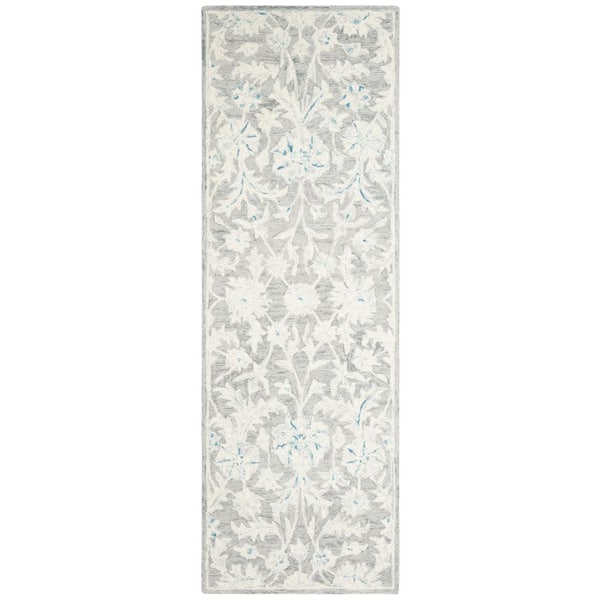 SAFAVIEH Micro-Loop Grey/Ivory 2 ft. x 5 ft. Geometric Runner Rug
