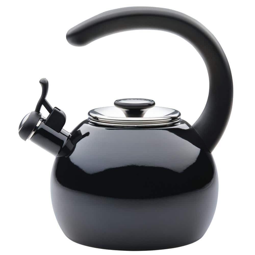 Black Enamel on Steel Whistling Teakettle with Flip-Up Spout, 2-Quart