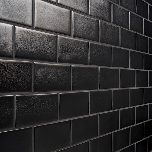Apollo Tile (Sample) Wall Tile Black 3-in x 6-in Matte Glass Brick Subway Wall Tile