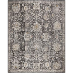 Oushak Home Charcoal 8 ft. x 10 ft. Floral Traditional Area Rug