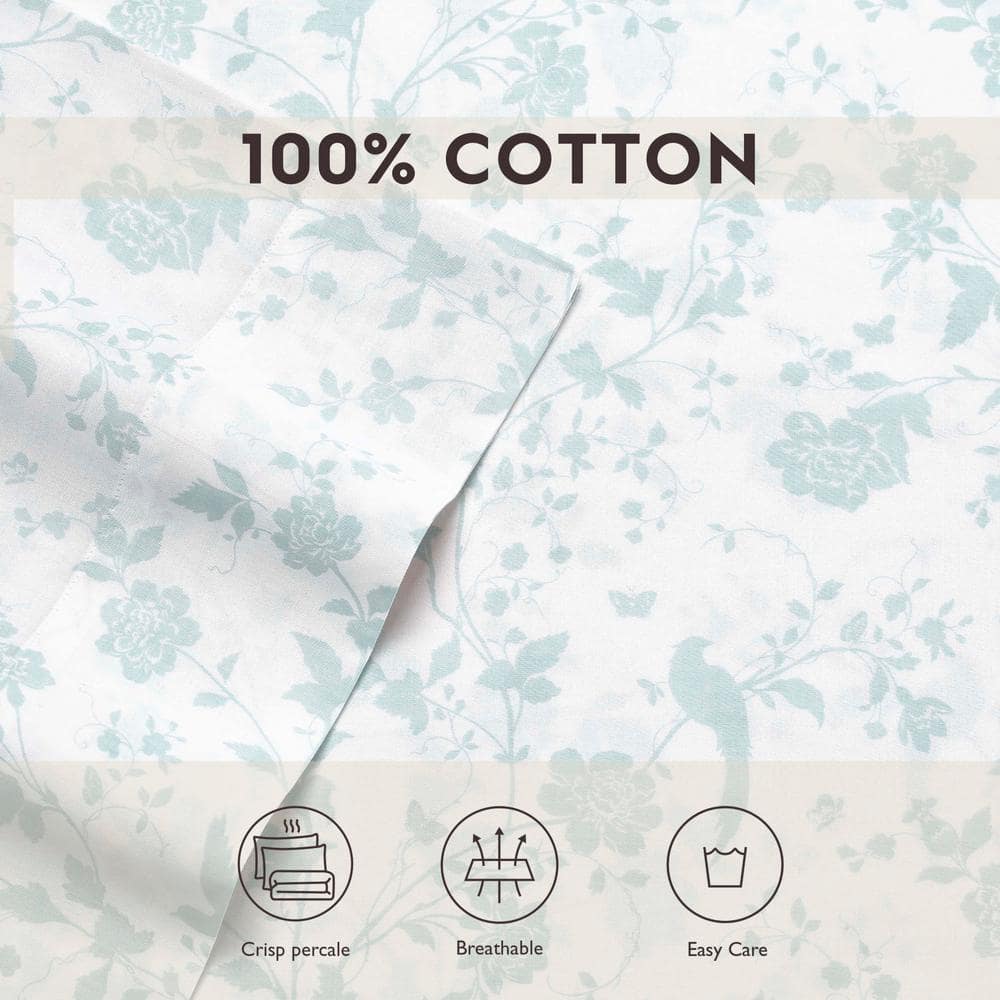Garden Palace Blue Floral Cotton Standard Pillowcase Pair