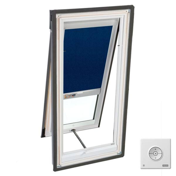 VELUX 21 in. x 45-1/2 in. Fresh Air Skylight Deck-Mount Vented with Dark Blue Solar Blackout Blind-DISCONTINUED