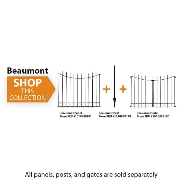 Vigoro Beaumont 40.4 in. H x 49.6 in. W Black Steel 3-Rail Fence Panel (4-Pack)