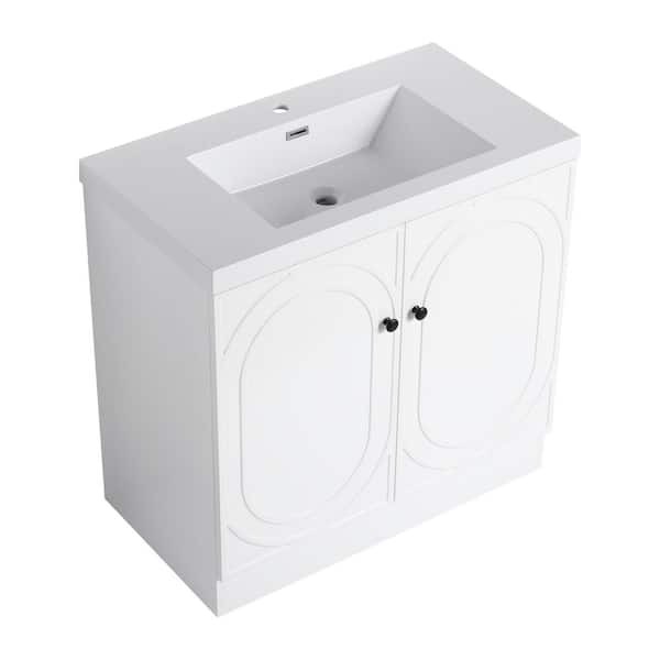 Sheffield 35.4 in. W x 19.7 in. D x 35.4 in. H Freestanding Bath Vanity Cabinet in White with White Resin Top