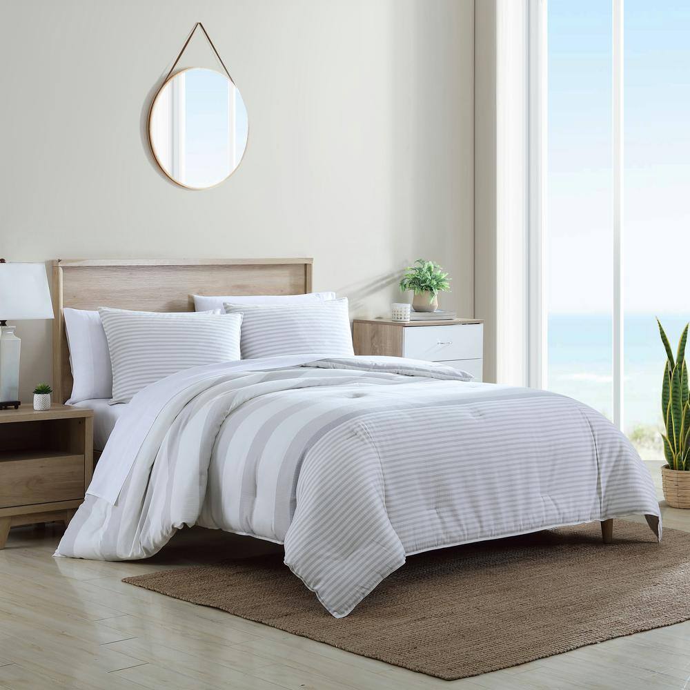 Heather Gray Twin Cotton Reversible Comforter Set with Sham