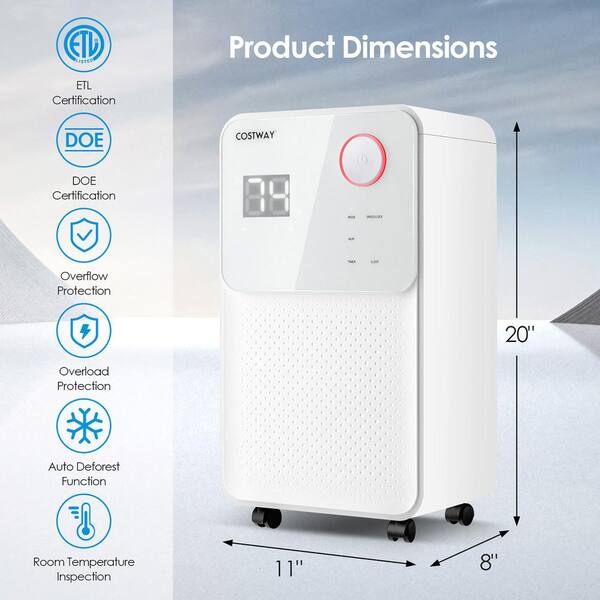 Costway 60-Pint Dehumidifier for Home and Basements 4000 Sq.ft. w/3-Color  Digital Display ES10105US-WH - The Home Depot