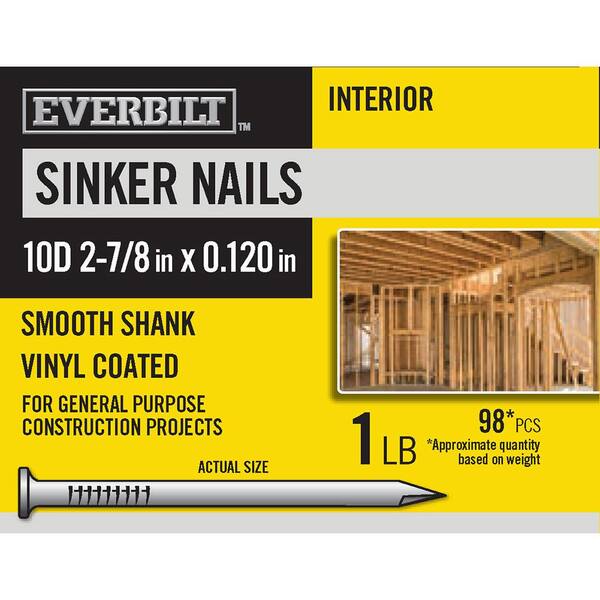 Everbilt 10D 2-7/8 in. Sinker Nails Vinyl Coated 1 lb (Approximately 98 Pieces)