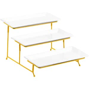 Lexi Home 3-Tier Classic Rectangular Serving Platter with Gold Stand 3-Tiered Cupcake Tray Stand