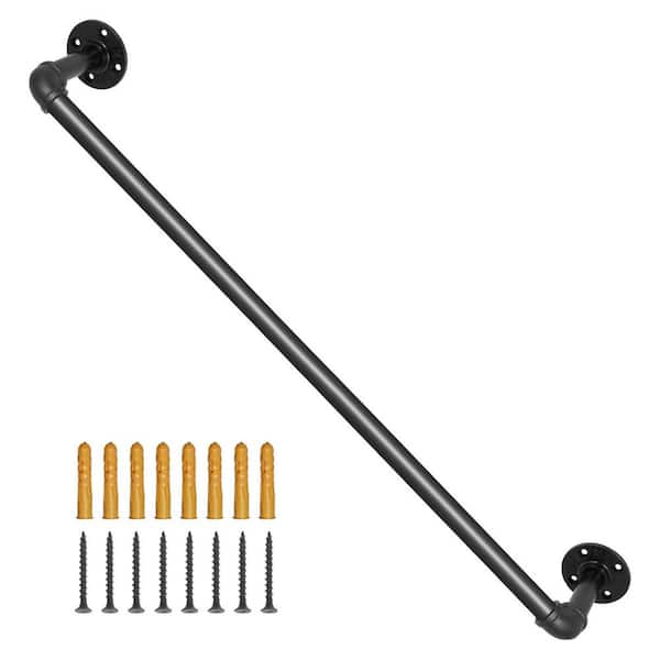 Pipe Stair Handrail, 440 lbs. Load Capacity, 36 in. x 3.74 in. Black Carbon Steel Stair Railing Kit 2025 Update