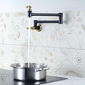 Brass Wall Mounted Pot Filler with 2-Handles and 2 Aerators in Black and Gold
