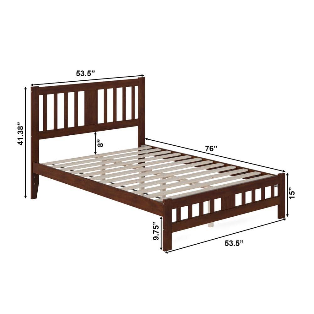 Walnut Full Wood Bed with Mission Slatted Headboard