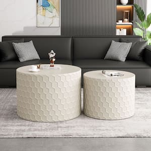 23.62 in. Beige Cylindrical Nesting Coffee Table Set with Honeycomb Design (Set of 2)