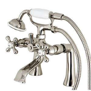 3-Handle Claw Foot Tub Faucet with Hand Shower in Polished Nickel