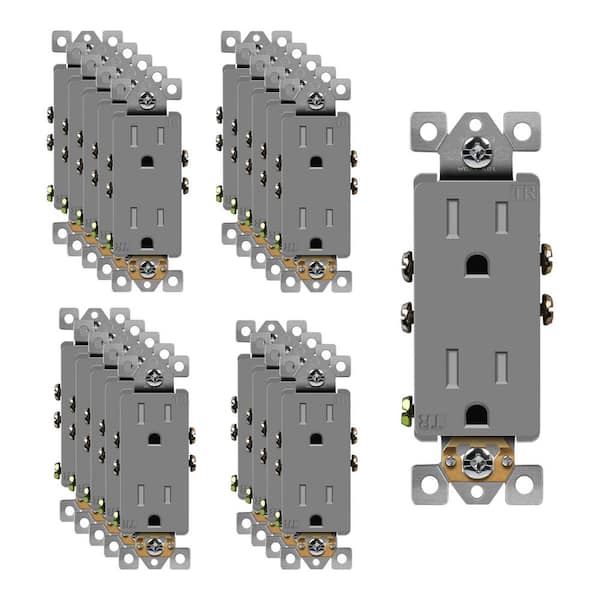 ENERLITES 15 Amp Decorator Duplex Outlet Receptacle, Tamper Resistant, Gray (20-Pack)
