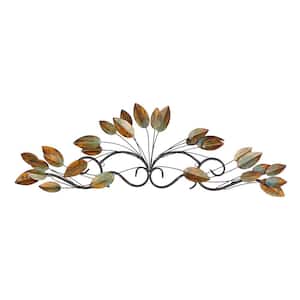 34 in. x  10 in. Metal Brown Leaf Wall Decor