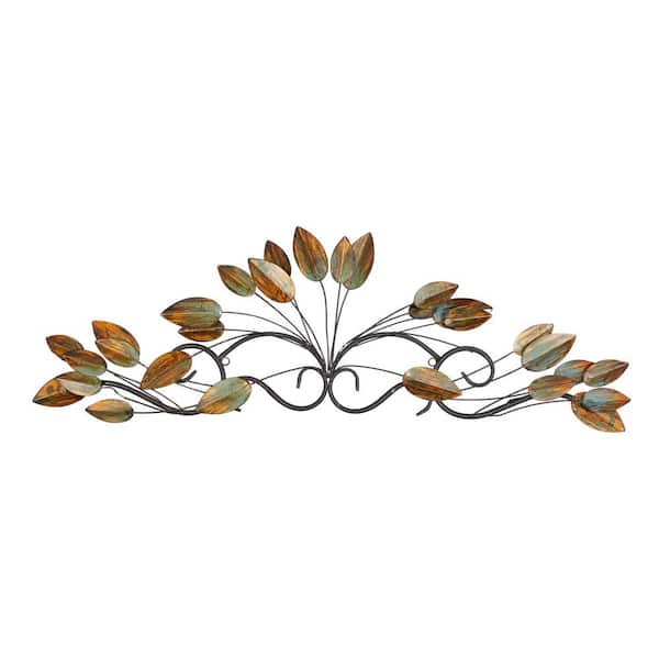 Litton Lane 34 in. x  10 in. Metal Brown Leaf Wall Decor