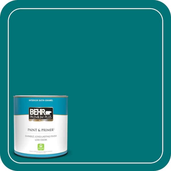 BEHR PREMIUM PLUS 1 qt. #T15-3 Essential Teal Satin Enamel Low Odor Interior Paint & Primer