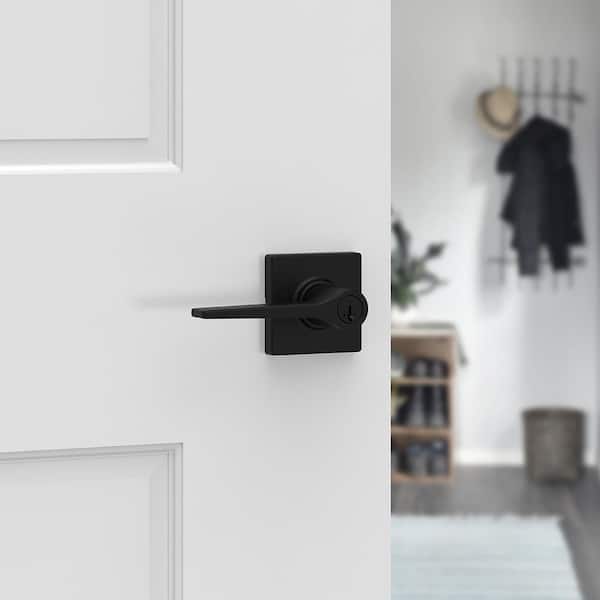 Hollis Matte Black Keyed Entry Door Lever Featuring SmartKey Security