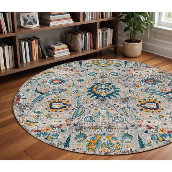 8 ft. x 8 ft. Gray Blue And Orange Area Rug