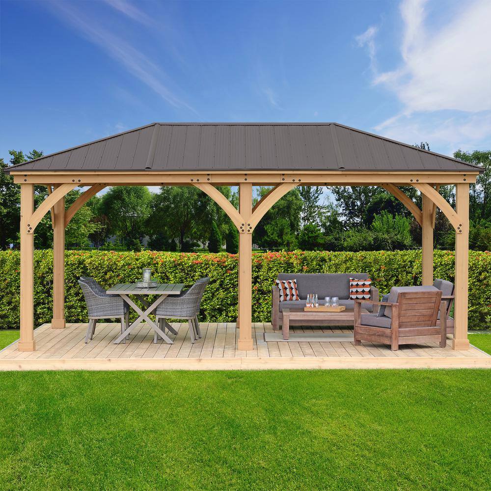 Meridian 12' x 20' Cedar Patio Gazebo with Brown Aluminum Roof