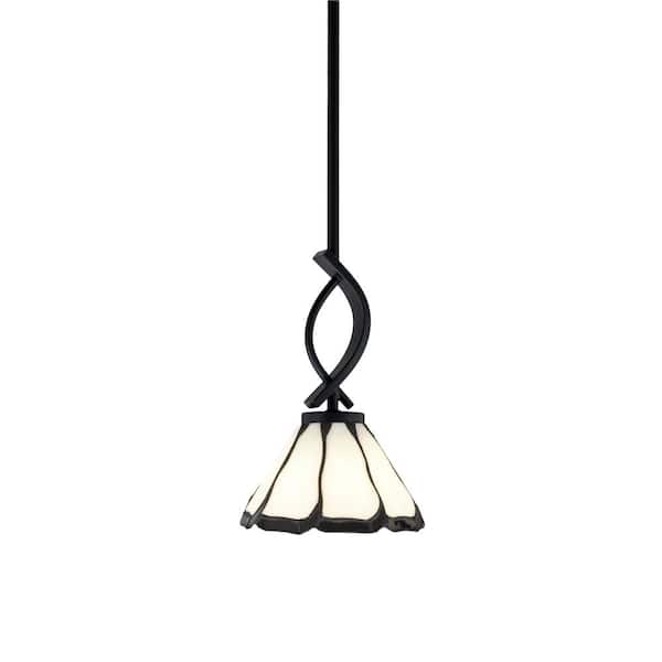 Unbranded Olympia 100-Watt 1-Light Matte Black Shaded Pendant Light w/7 in. Pearl and Black Flair Art Glass Shade No Bulb Included