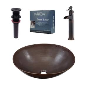 Maxwell All-In-One 18 in. Copper Bathroom Vessel Sink with Pfister Ashfield Rustic Bronze Faucet and Drain