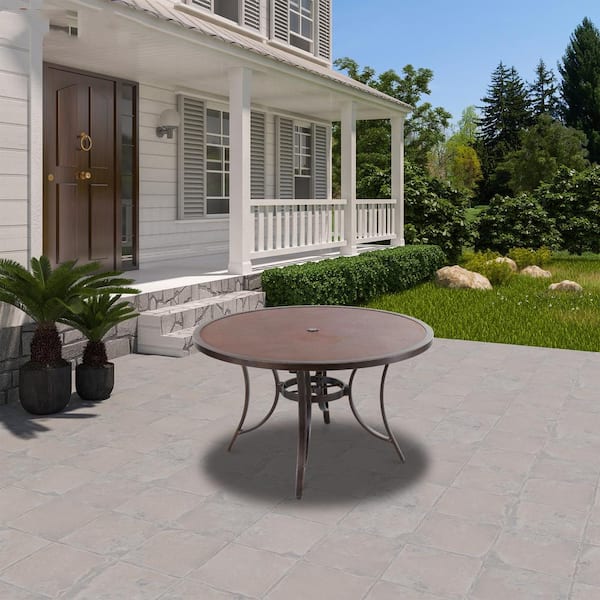 4 chair patio set with umbrella Flash Furniture Tory Commercial Grade Patio Table with Tempered Glass Top with Umbrella Hole and Steel Tube Frame, Clear Top/Silver Frame