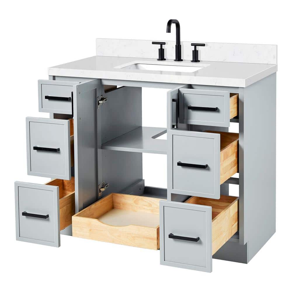Kelly 42" Gray Wood Single Sink Vanity with Carrara Quartz Top
