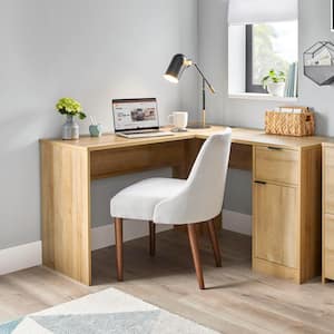 Bromley L-Shaped Light Oak Desk with Drawer and Cabinet Storage