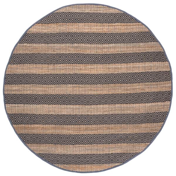 Natural Fiber 7 ft. x 7 ft. Charcoal/Natural Striped Round Area Rug