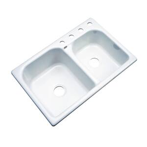 Cambridge Drop-In Acrylic 33 in. 4-Hole Double 60/40 Double Bowl Kitchen Sink in White
