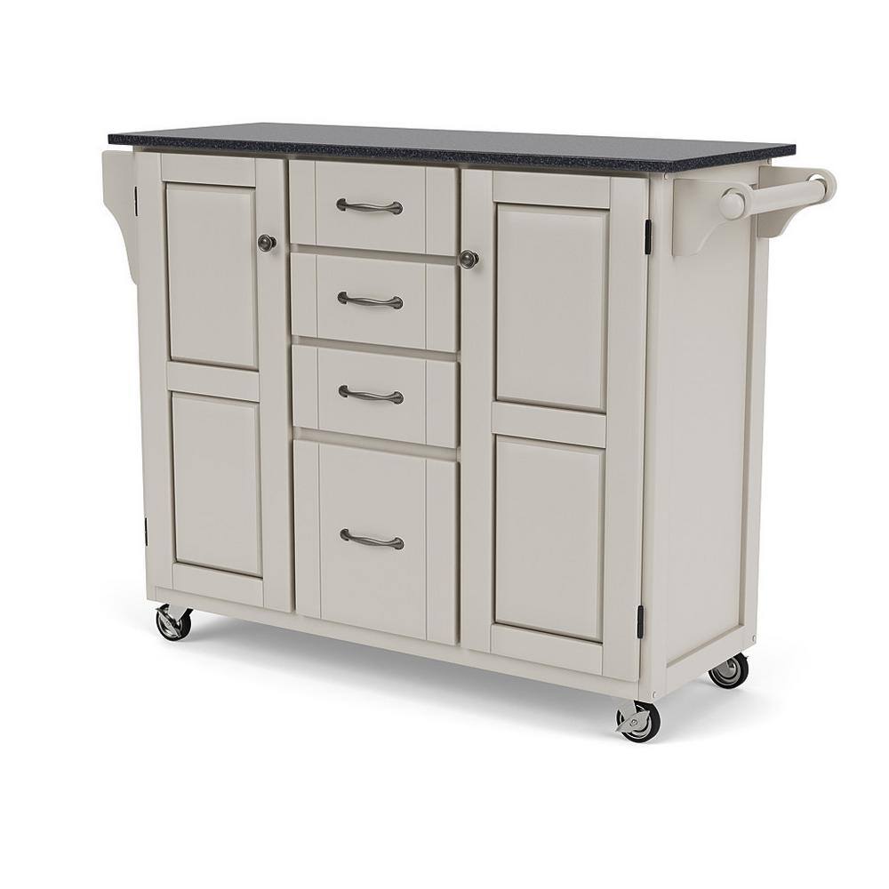 Off-White Granite Top Kitchen Cart with Storage