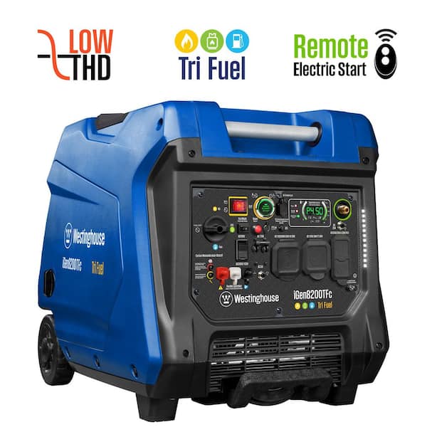 8,200-Watt Remote Electric Start Tri Fuel Gas, Propane, Natural Gas Powered Inverter Generator with CO Sensor