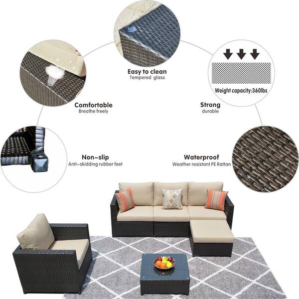 Ovios King 6 Piece Big Size Wicker Outdoor Patio Conversation Seating Set With Sunbrella Beige Cushions And Coffee Table Kf203 The Home Depot Ovios King 6 Piece Big Size Wicker, Rubber Feet For Outdoor Furniture Home Depot