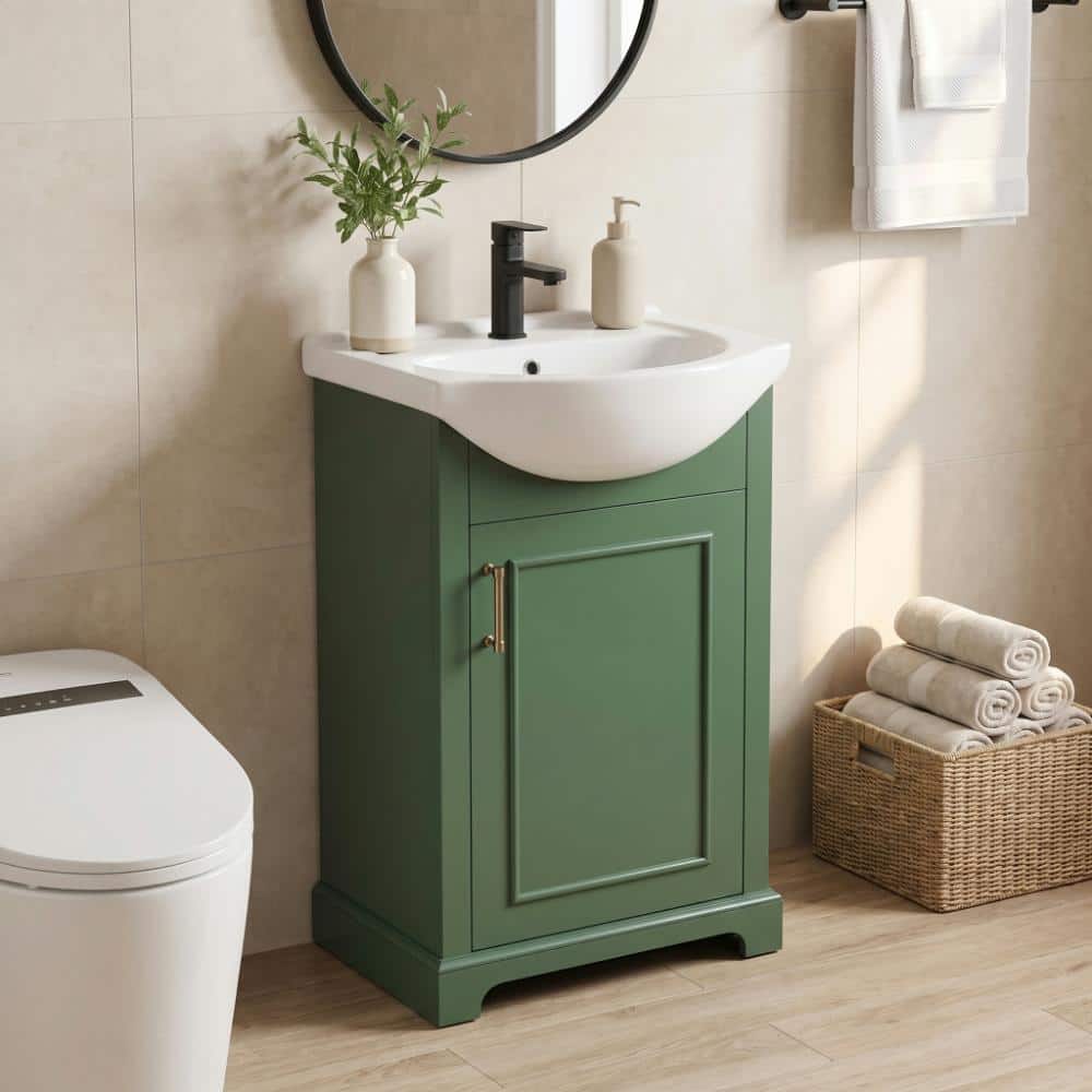 Green 20 in. Freestanding Bathroom Vanity with White Bulged Ceramic Sink Top and Soft Closing Door price history on PriceWatchPro