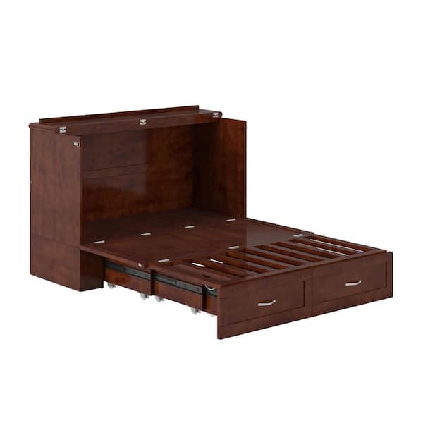 AFI Alara Walnut Brown Solid Wood Frame Full Murphy Bed Chest with Storage and Built-in Charger