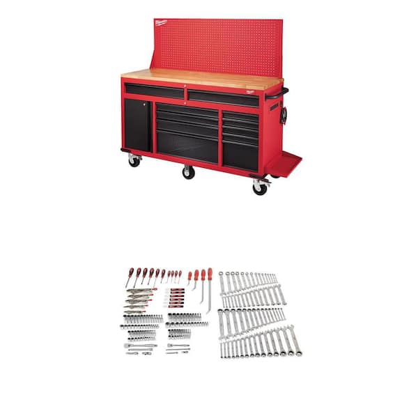 61 in. Mobile Workbench with Pegboard and 191-Piece Mechanics Tool Set Combo