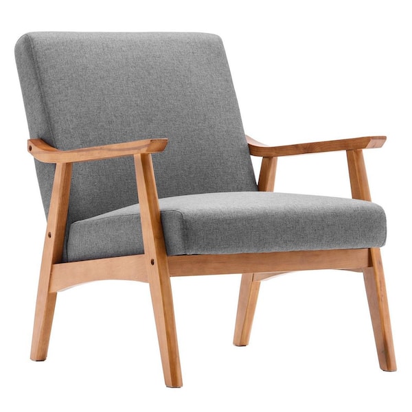 Winado 27 in. Dark Gray Linen Arm Chair with Wooden Frame