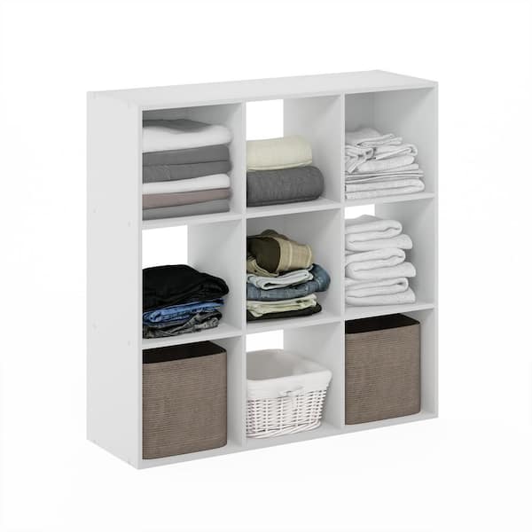 Furinno 35.86 in. Tall White Wood 9-Shelf Cube Bookcase with Open