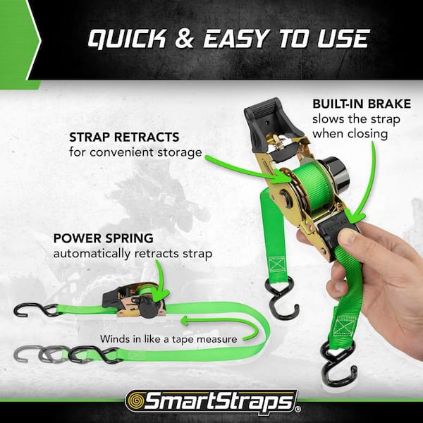 SmartStraps 6 ft. x 1 in. Green Retractable Ratchet Tie Down