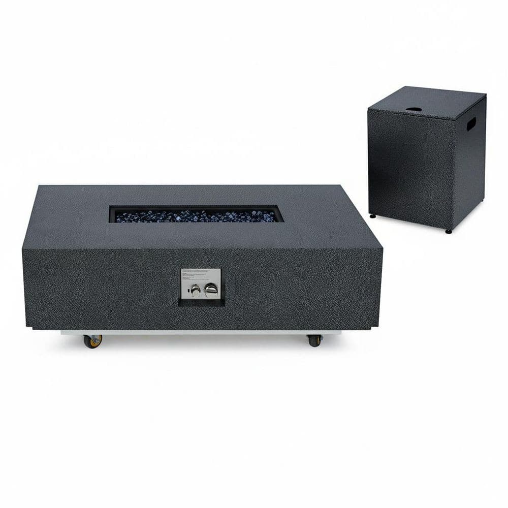 48 in. Outdoor Rectangular Propane Fire Pit Table and Hideaway Tank Holder Combo with Glass Wind Guard and Rain Cover