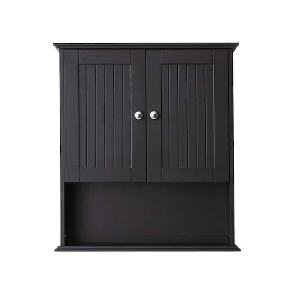 29.5 in. W x 26.2 in. H Black MDF Surface Mount Medicine Cabinet without Mirror with Soft-Close Doors and Adjustable