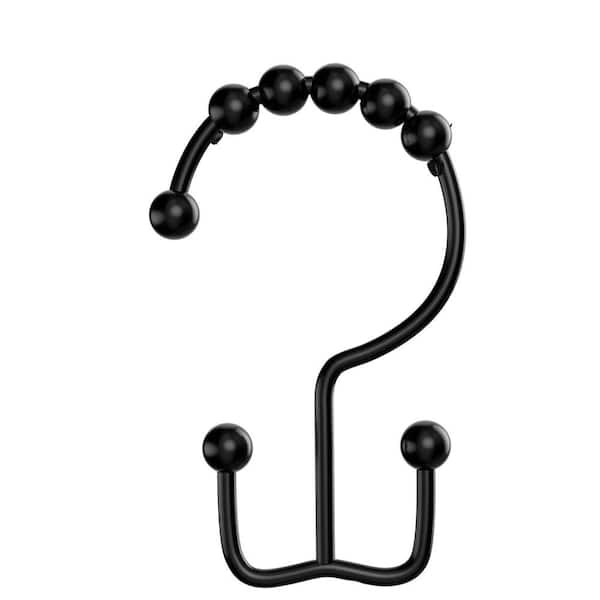 12-Pack Rust-Proof Double-Track Metal Shower Curtain Rings/Hooks in Black for Bathroom Rods