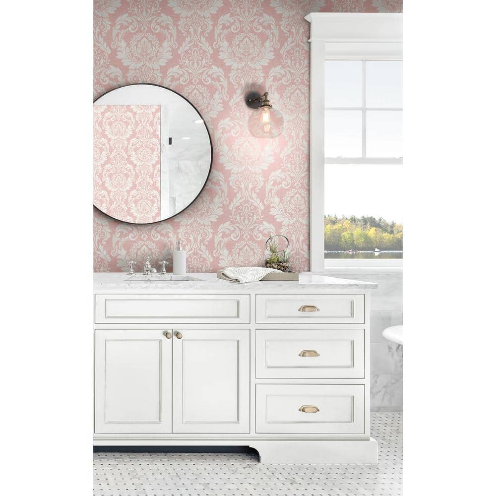 Light Pink Damask Self-Adhesive Repositionable Wallpaper
