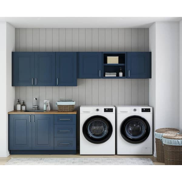 Greenwich Valencia Blue Plywood Shaker Stock Ready to Assemble Kitchen-Laundry Cabinet Kit 24 in. x 84 in. x 120 in.