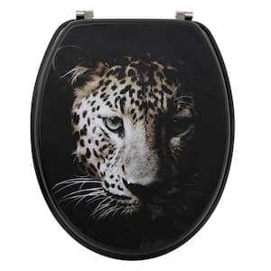 Leopard Print 18-Inch Elongated Closed Front Toilet Seat Black