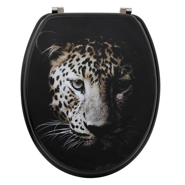 Leopard Print 18Inch Elongated Closed Front Toilet Seat Black 4103677 The Home Depot
