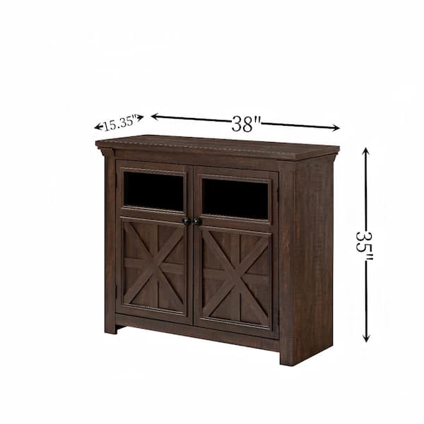 FUNKOL 38 in. x 15.35 in. x 35 in. Gray Wash Vintage MDF Storage Cabinet with 2-Doors