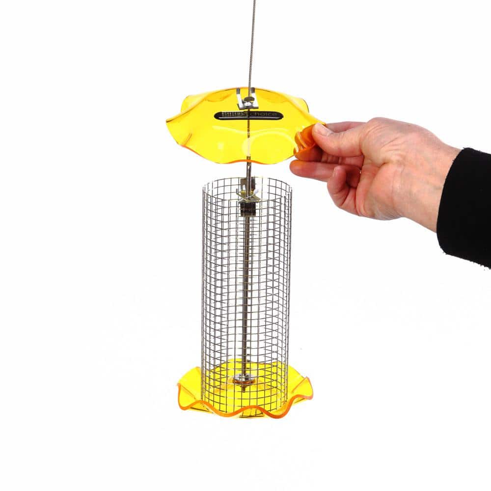 Yellow Hanging Stainless Steel and Acrylic Bird Feeder